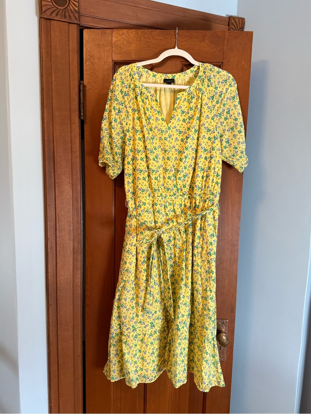 Talbots Yellow Floral Tie-Front Midi Dress